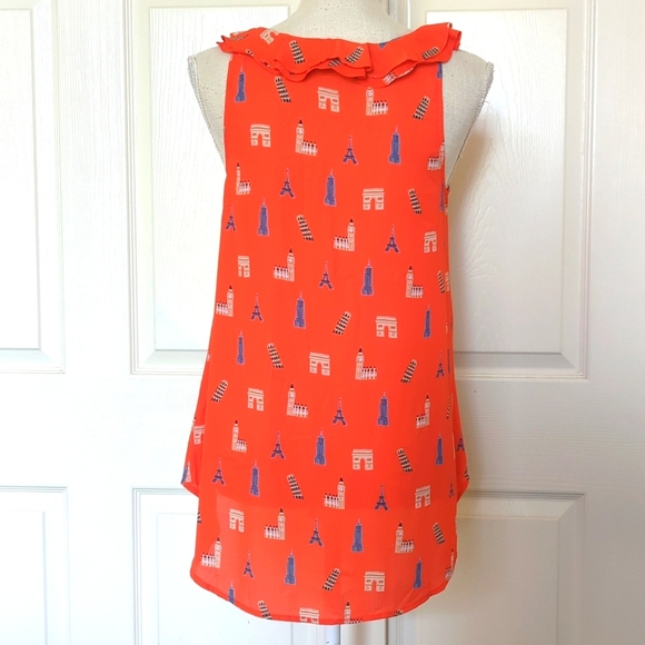 Maeve Anthropologie 'Aurelie Landmarks’ Sleeveless Ruffle Blouse - Picture 4 of 7